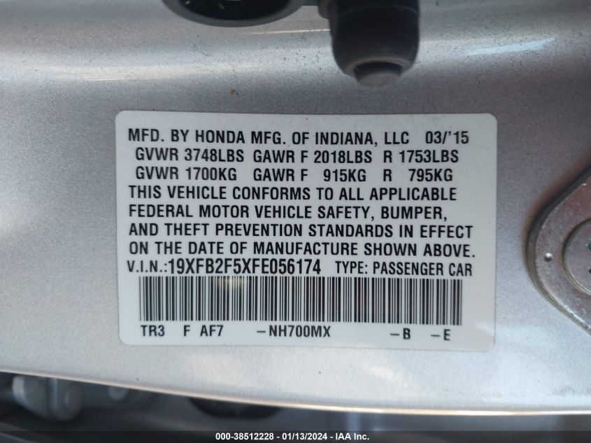 2015 HONDA CIVIC LX - 19XFB2F5XFE056174