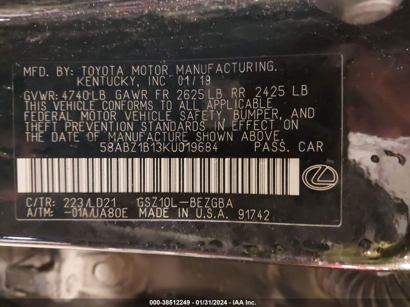 2019 LEXUS ES 350 350 - 58ABZ1B13KU019684