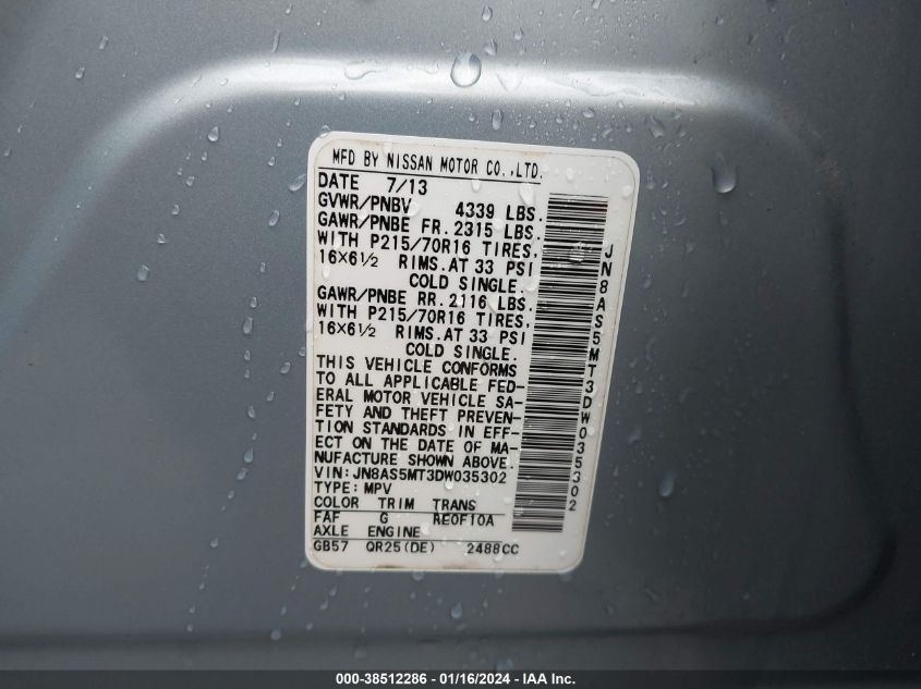 2013 NISSAN ROGUE S - JN8AS5MT3DW035302