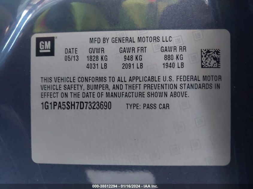 2013 CHEVROLET CRUZE LS - 1G1PA5SH7D7323690