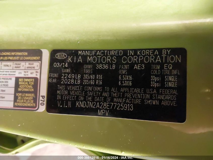 2014 KIA SOUL - KNDJN2A28E7725913