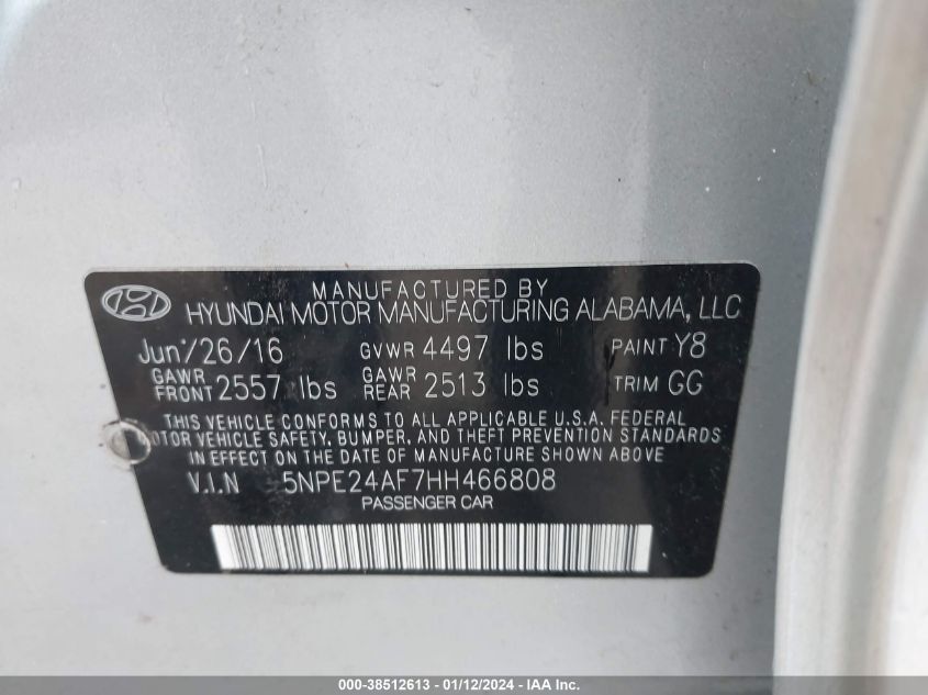 2017 HYUNDAI SONATA - 5NPE24AF7HH466808