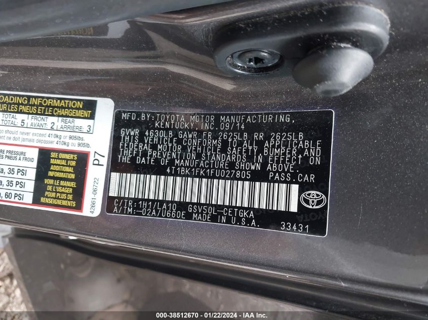 2015 TOYOTA CAMRY XSE/XLE - 4T1BK1FK1FU027805