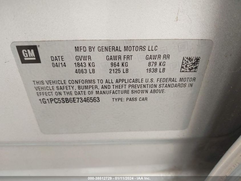 2014 CHEVROLET CRUZE 1LT AUTO - 1G1PC5SB6E7346563