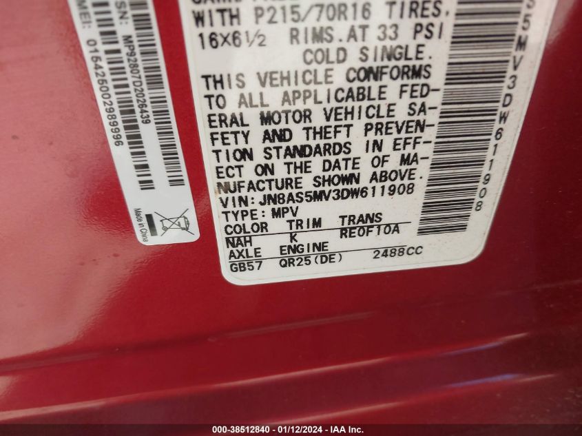 2013 NISSAN ROGUE S/SV - JN8AS5MV3DW611908