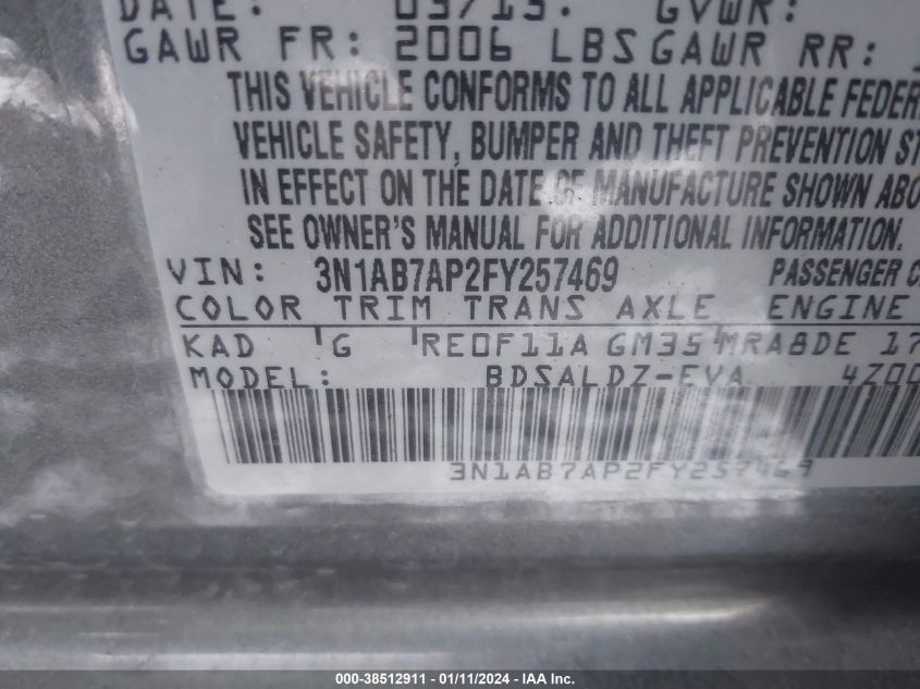 2015 NISSAN SENTRA SV - 3N1AB7AP2FY257469
