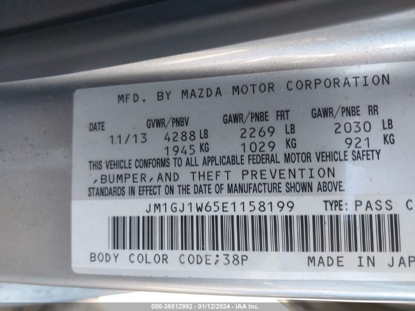 2014 MAZDA MAZDA6 I GRAND TOURING - JM1GJ1W65E1158199
