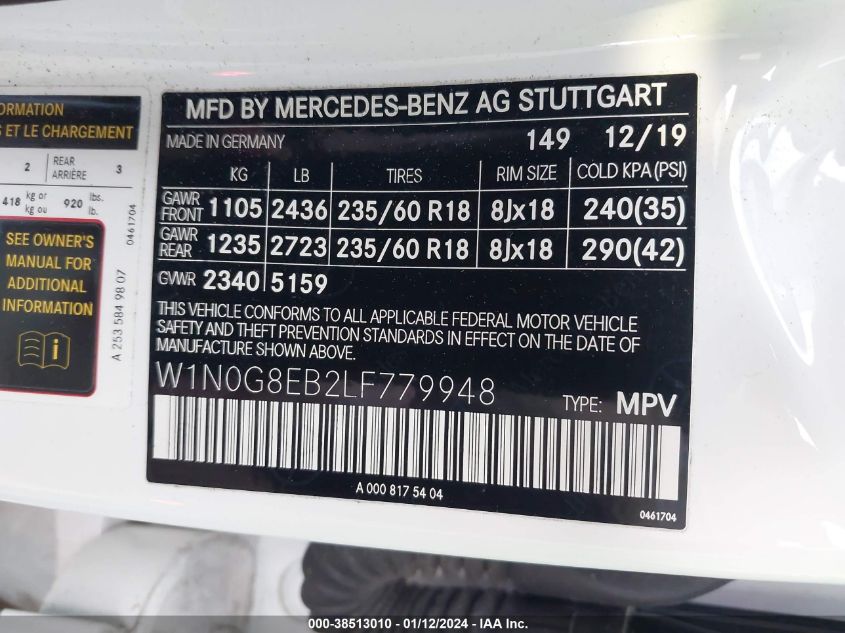 2020 MERCEDES-BENZ GLC 300 4MATIC - W1N0G8EB2LF779948