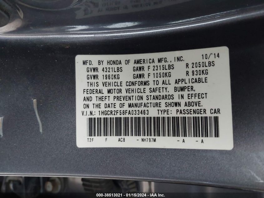 2015 HONDA ACCORD SPORT - 1HGCR2F58FA033463