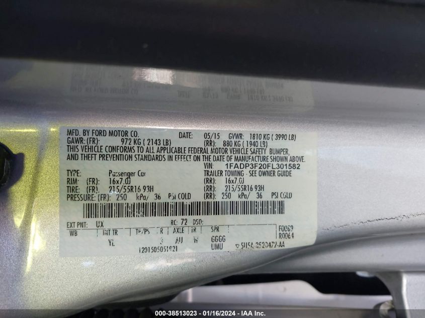 2015 FORD FOCUS SE - 1FADP3F20FL301582