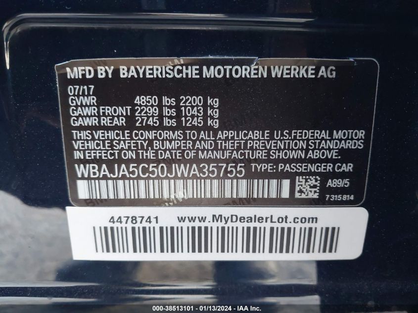 2018 BMW 530I - WBAJA5C50JWA35755