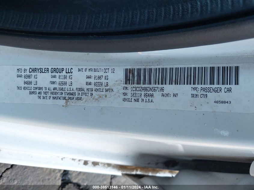 2013 DODGE AVENGER SE - 1C3CDZAB6DN567106