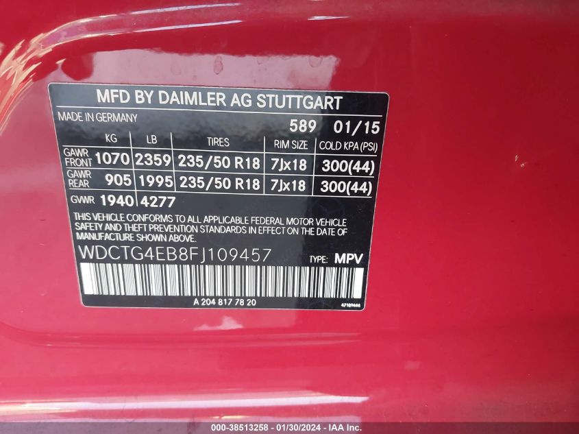 2015 MERCEDES-BENZ GLA 250 - WDCTG4EB8FJ109457