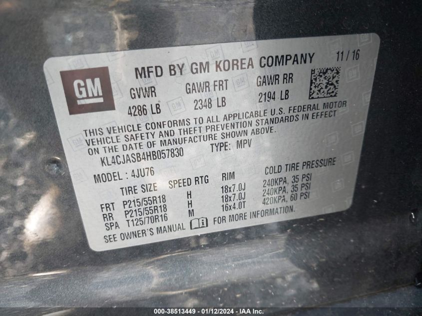 2017 BUICK ENCORE PREFERRED - KL4CJASB4HB057830