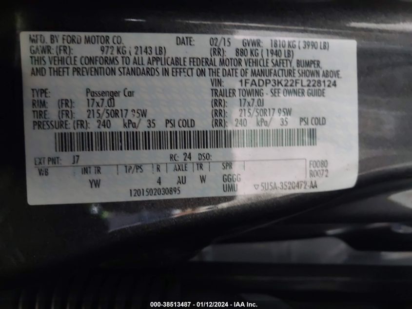 1FADP3K22FL228124 | 2015 FORD FOCUS