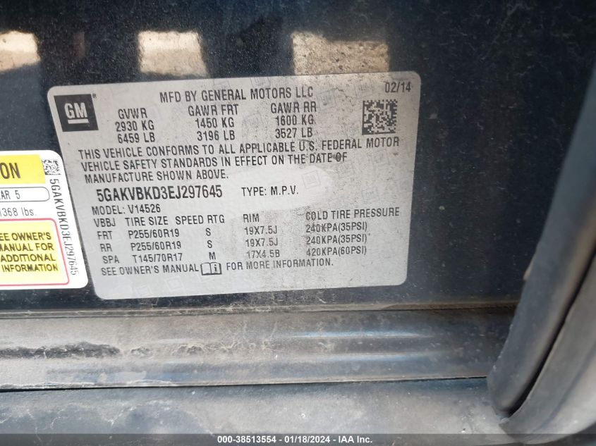 2014 BUICK ENCLAVE LEATHER - 5GAKVBKD3EJ297645
