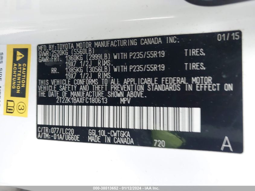 2015 LEXUS RX 350 - 2T2ZK1BAXFC180613