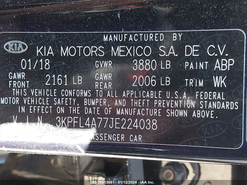 2018 KIA FORTE LX/S - 3KPFL4A77JE224038