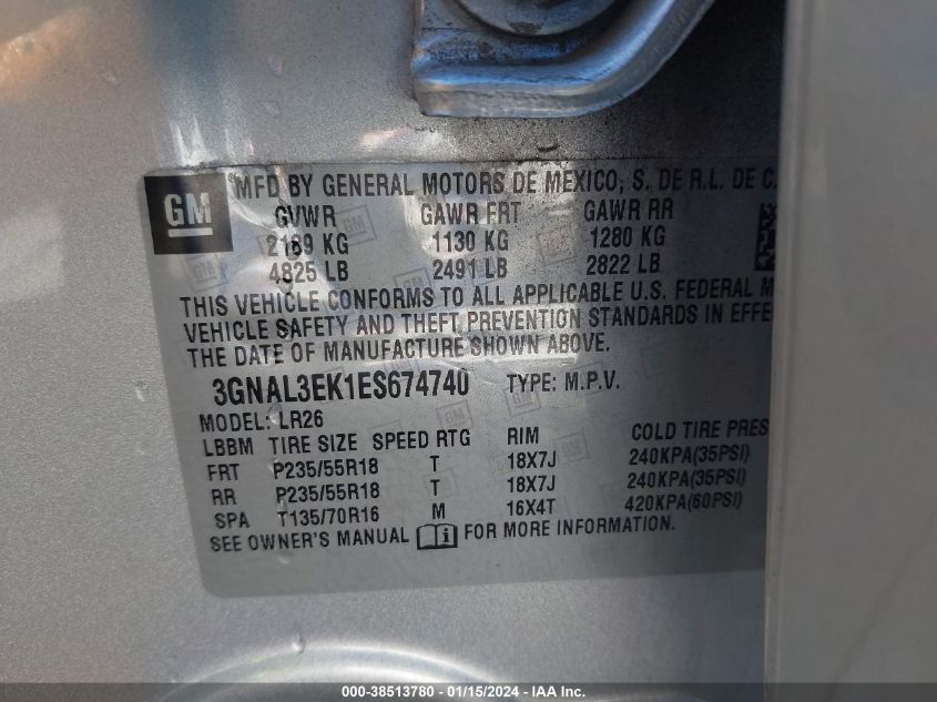 2014 CHEVROLET CAPTIVA SPORT LT 3GNAL3EK1ES674740