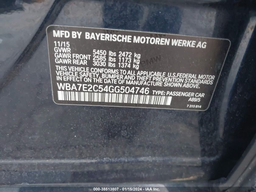2016 BMW 740I - WBA7E2C54GG504746