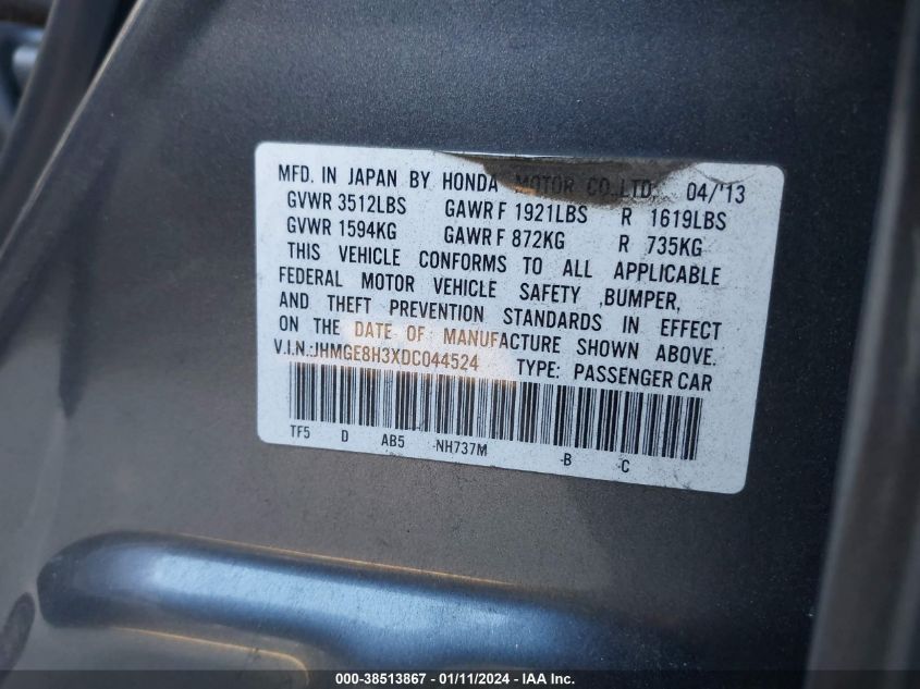 2013 HONDA FIT - JHMGE8H3XDC044524