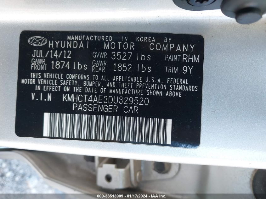 2013 HYUNDAI ACCENT GLS/GS - KMHCT4AE3DU329520