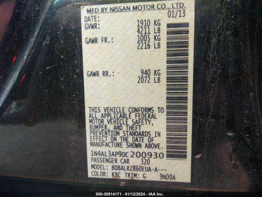 2013 NISSAN ALTIMA 2.5 S - 1N4AL3AP9DC200930