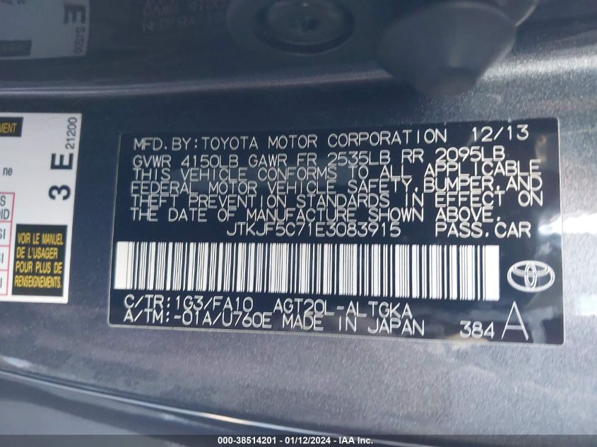 2014 TOYOTA SCION TC - JTKJF5C71E3083915