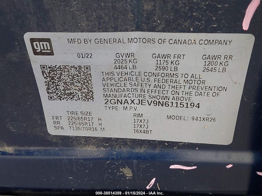 2022 CHEVROLET EQUINOX FWD 2FL - 2GNAXJEV9N6115194