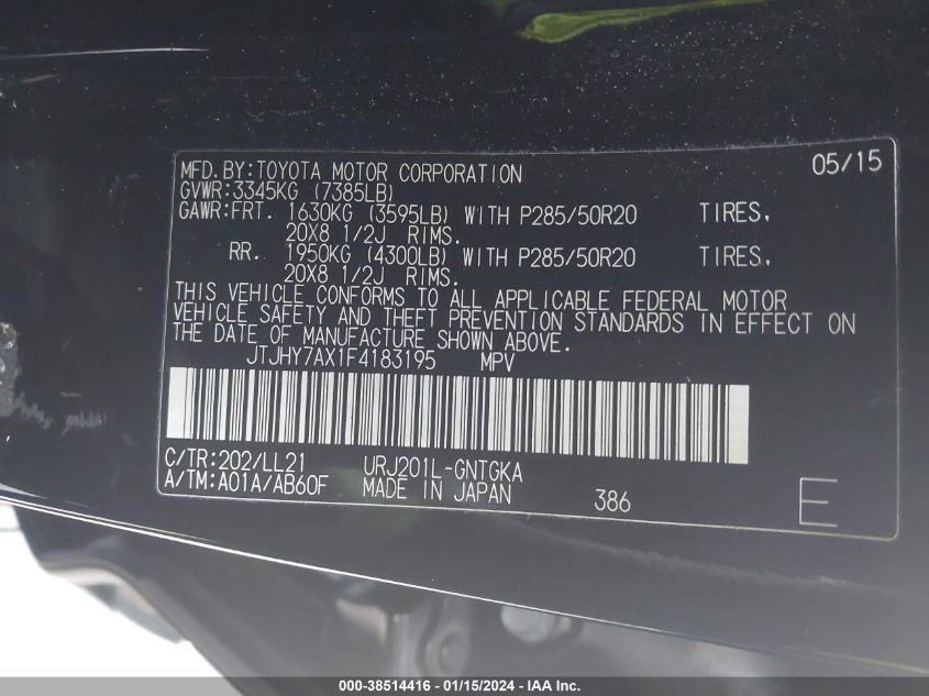 2015 LEXUS LX 570 JTJHY7AX1F4183195