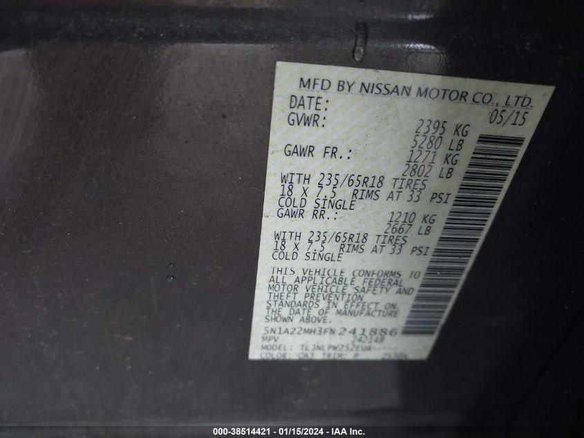 2015 NISSAN MURANO S - 5N1AZ2MH3FN241886