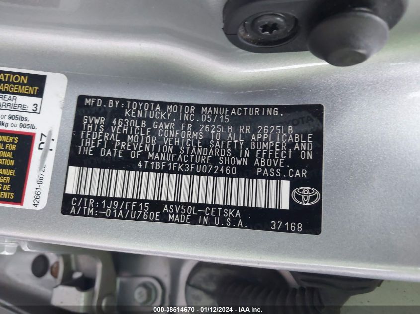 2015 TOYOTA CAMRY SE - 4T1BF1FK3FU072460