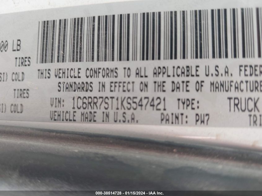 2019 RAM 1500 CLASSIC TRADESMAN - 1C6RR7ST1KS547421