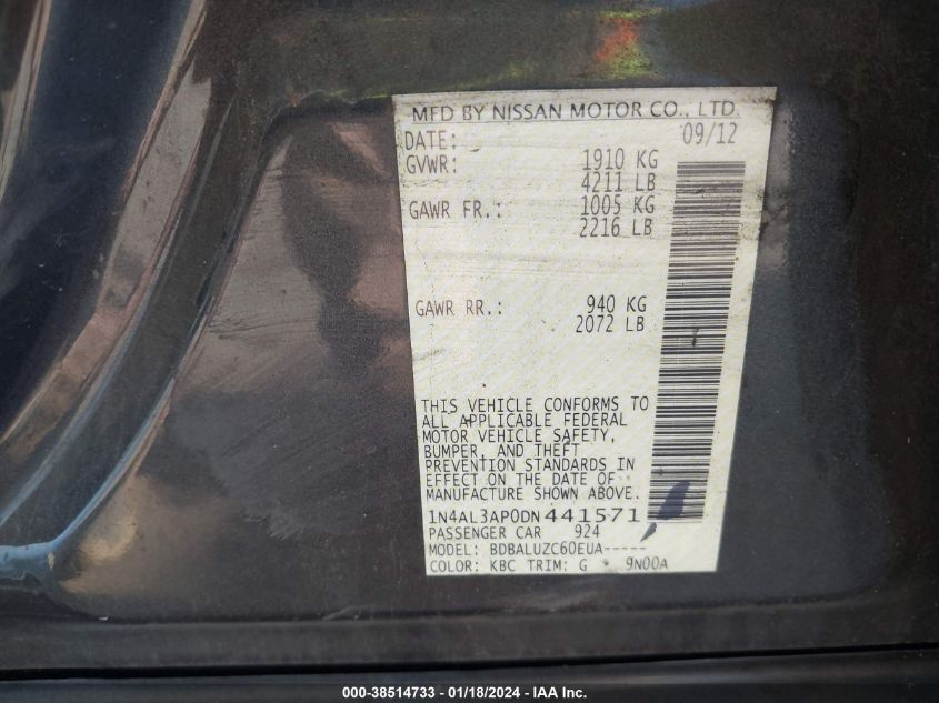 2013 NISSAN ALTIMA 2.5 SV - 1N4AL3AP0DN441571