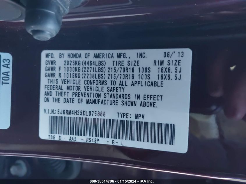 2013 HONDA CR-V LX 5J6RM4H35DL075888