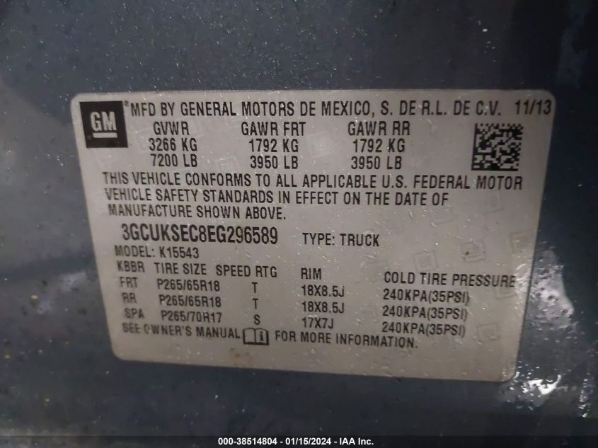 2014 CHEVROLET SILVERADO 1500 2LZ - 3GCUKSEC8EG296589