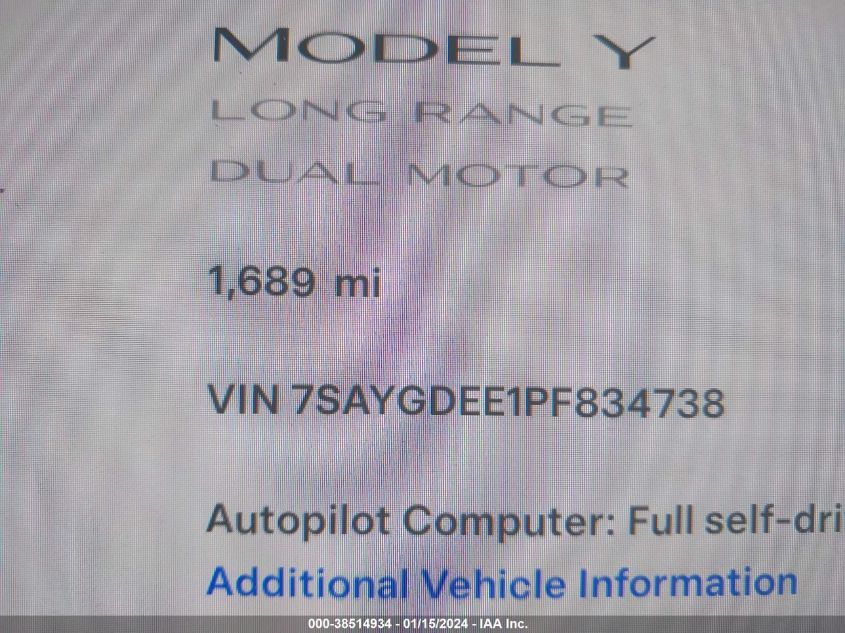 2023 TESLA MODEL Y - 7SAYGDEE1PF834738