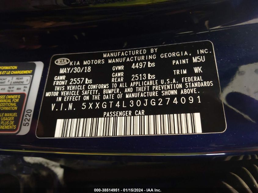 2018 KIA OPTIMA LX - 5XXGT4L30JG274091