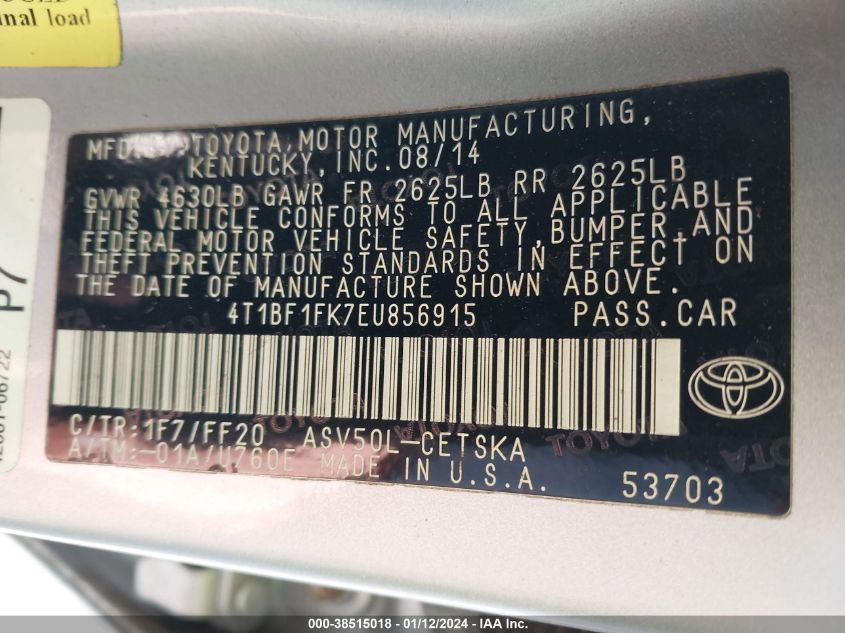 2014 TOYOTA CAMRY SE - 4T1BF1FK7EU856915