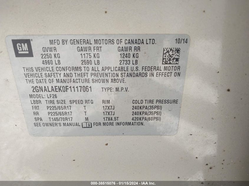 2015 CHEVROLET EQUINOX LS - 2GNALAEK0F1117061
