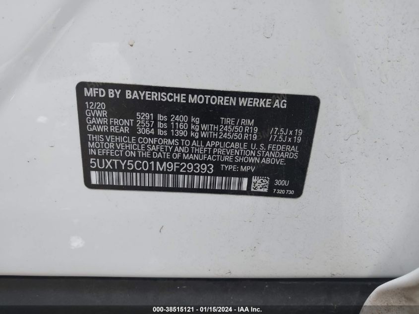 2021 BMW X3 XDRIVE30I - 5UXTY5C01M9F29393