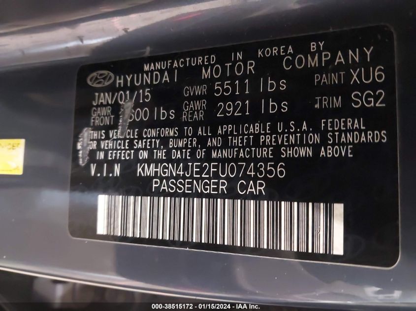 2015 HYUNDAI GENESIS 3.8 - KMHGN4JE2FU074356