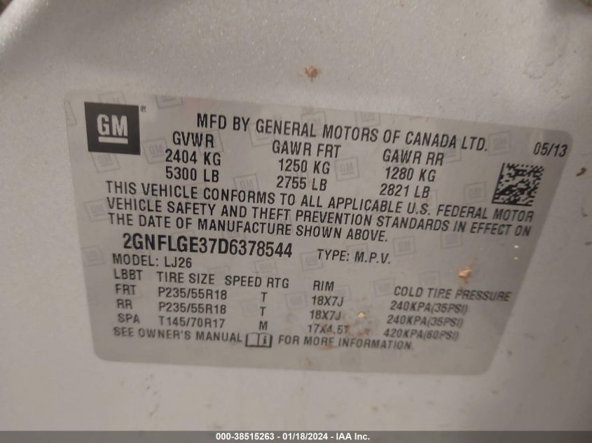 2013 CHEVROLET EQUINOX LTZ - 2GNFLGE37D6378544