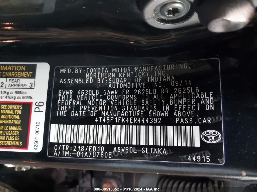 2014 TOYOTA CAMRY LE - 4T4BF1FK4ER444392