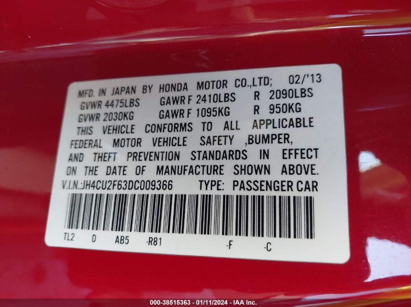 2013 ACURA TSX 2.4 - JH4CU2F63DC009366