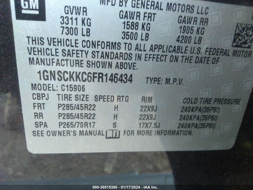 2015 CHEVROLET SUBURBAN 1500 LTZ - 1GNSCKKC6FR146434