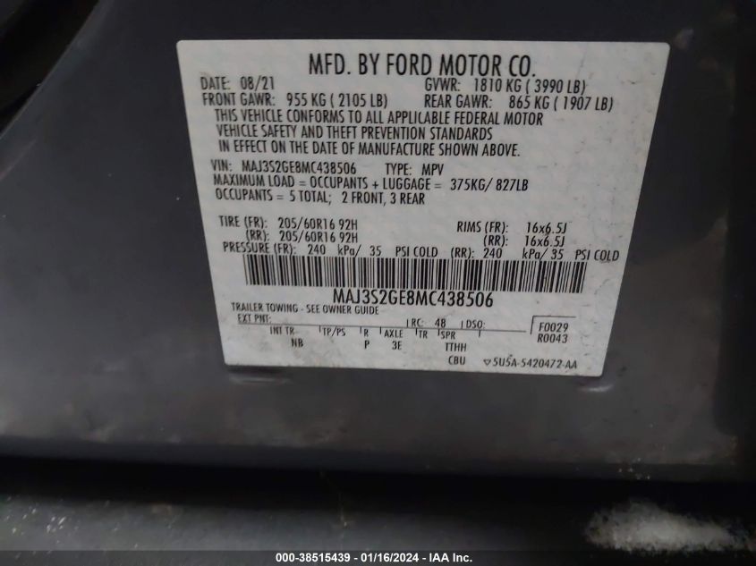 2021 FORD ECOSPORT SE - MAJ3S2GE8MC438506