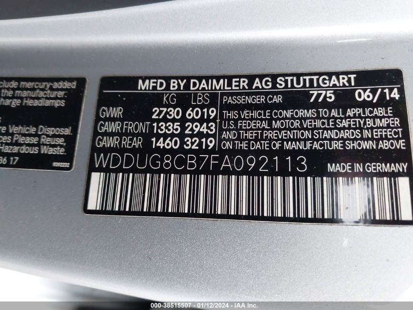 2015 MERCEDES-BENZ S 550 - WDDUG8CB7FA092113