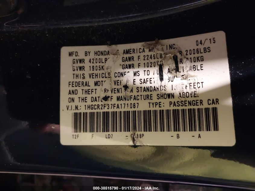 2015 HONDA ACCORD LX - 1HGCR2F37FA171087