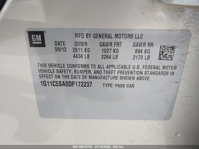 2013 CHEVROLET MALIBU 1LT - 1G11C5SA8DF172237